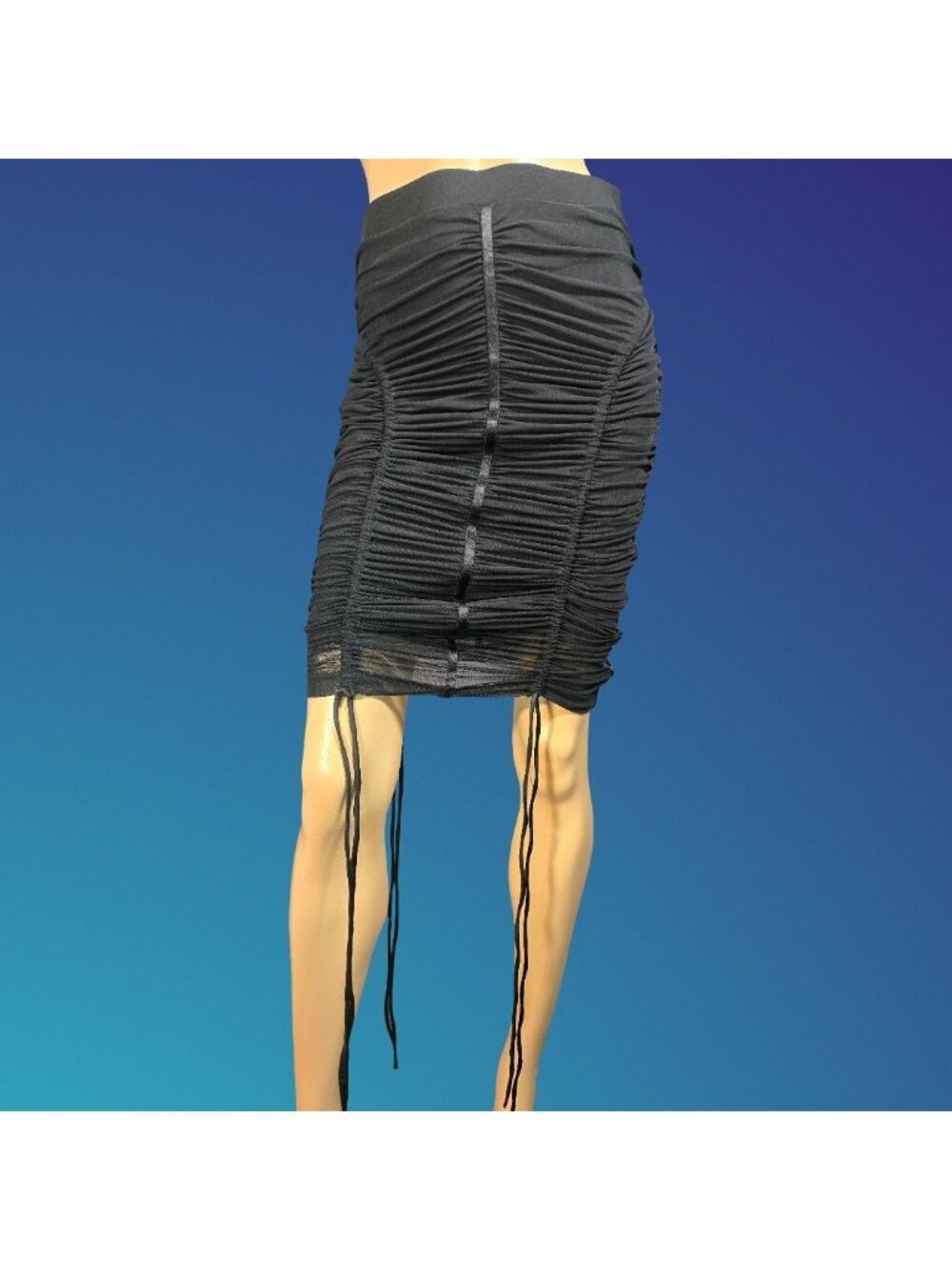 Vintage Y2K GUESS Black Mesh Ruched Skirt With Ties Size S Gothic Grunge Stretch